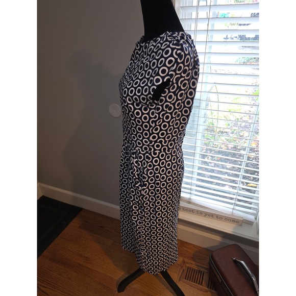 Boden Navy White Circle Print Cap Sleeve Sheath Dress UK 12 US 8L - Picture 3 of 7